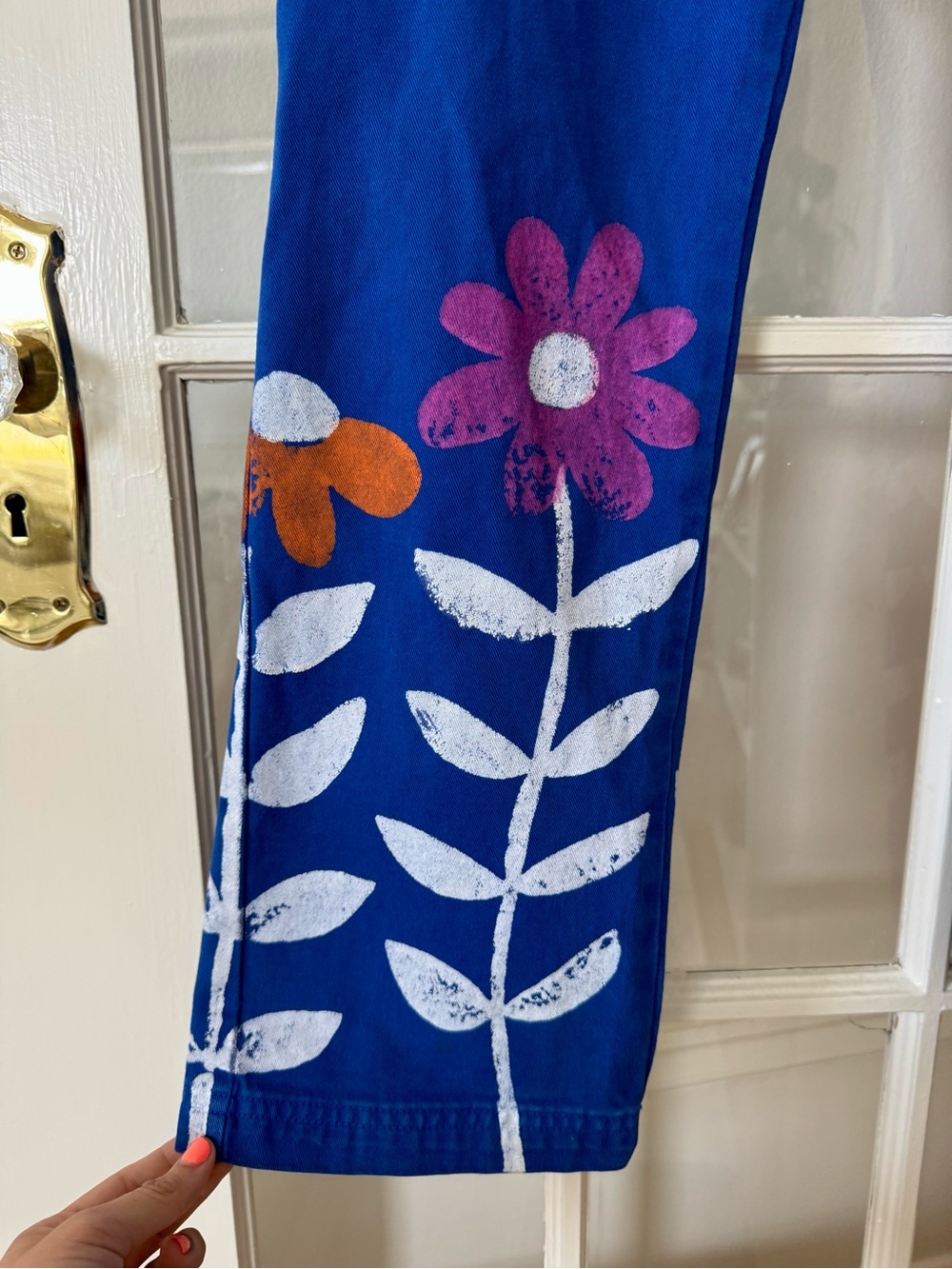 Big Bud Press Royal Blue Painted Flower Wide Leg Pants - Picture 2 of 10